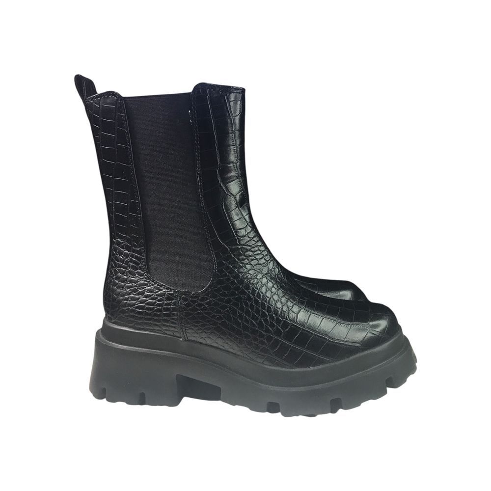 Chic Black Croc-Patterned Combat Boots - image 2